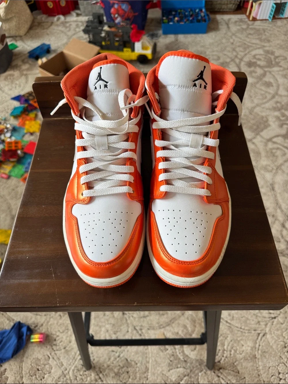 Air Jordan 1 Mid-Style Metallic Orange Sneakers